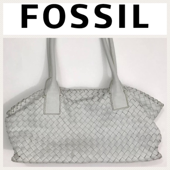 Fossil Handbags - White Leather Fossil Handbag; Tan and Aqua Lining